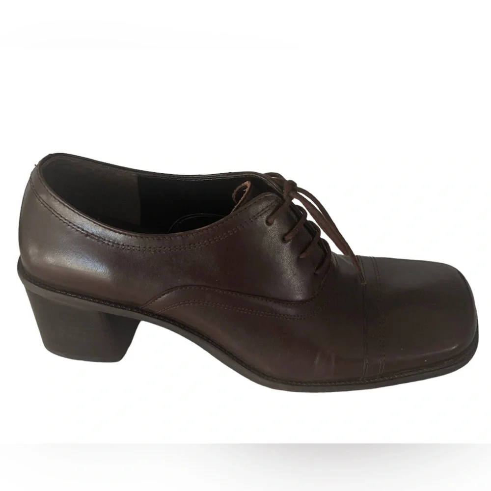 Enzo Angiolini Ea Flexo Leather Lace Up Block Heel Shies Sz8.5 Brown Academia - Picture 4 of 15